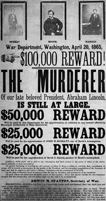 Lincoln assassination conspirator's broadside offering reward for their capture