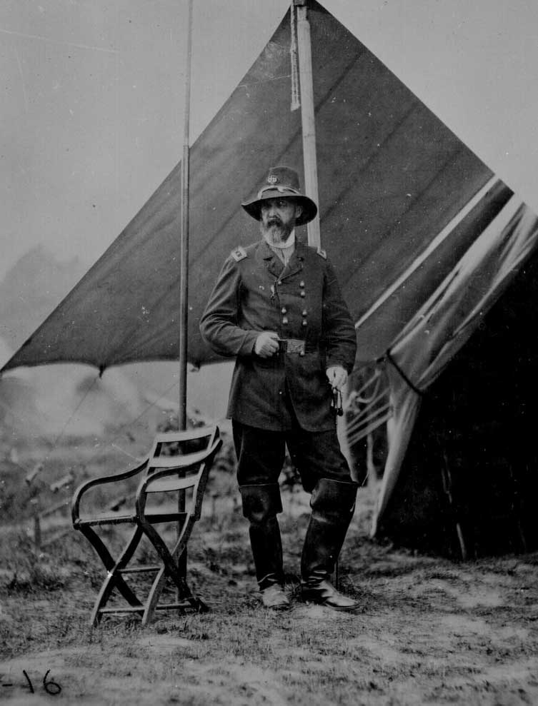 Major General George G. Meade standing in front of his tent June 1864