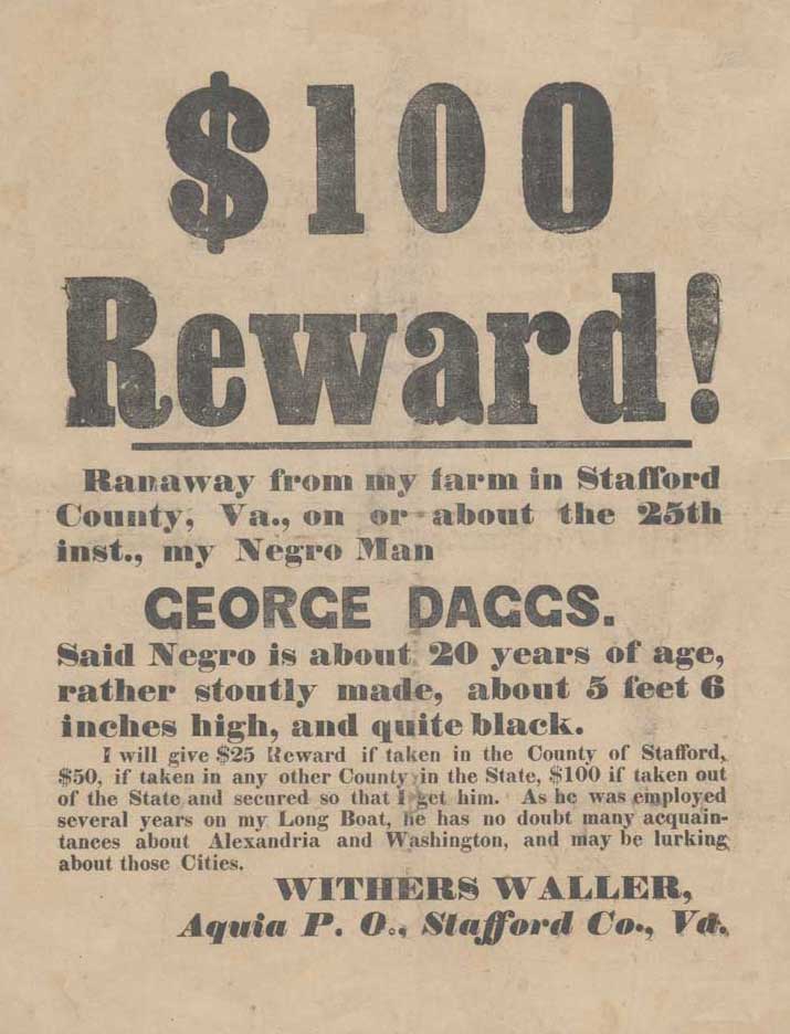 $100 Reward for runaway slaves